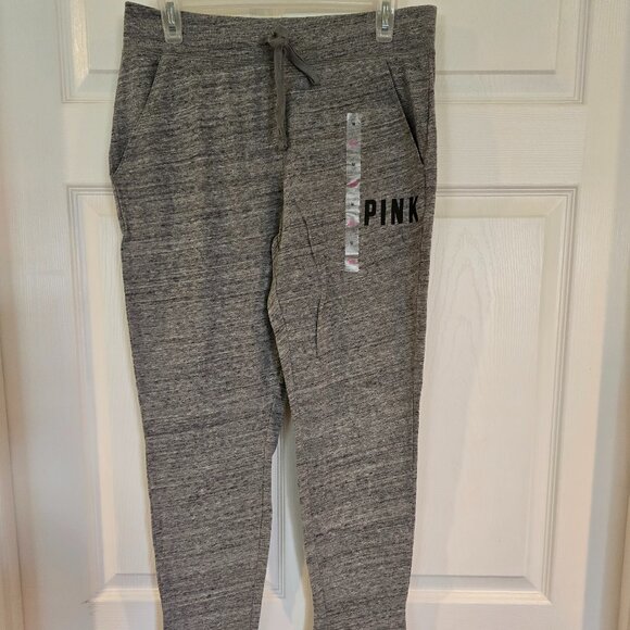 NWT VS Pink M Heather Grey Skinny Collegiate Cotton Joggers - Picture 1 of 3